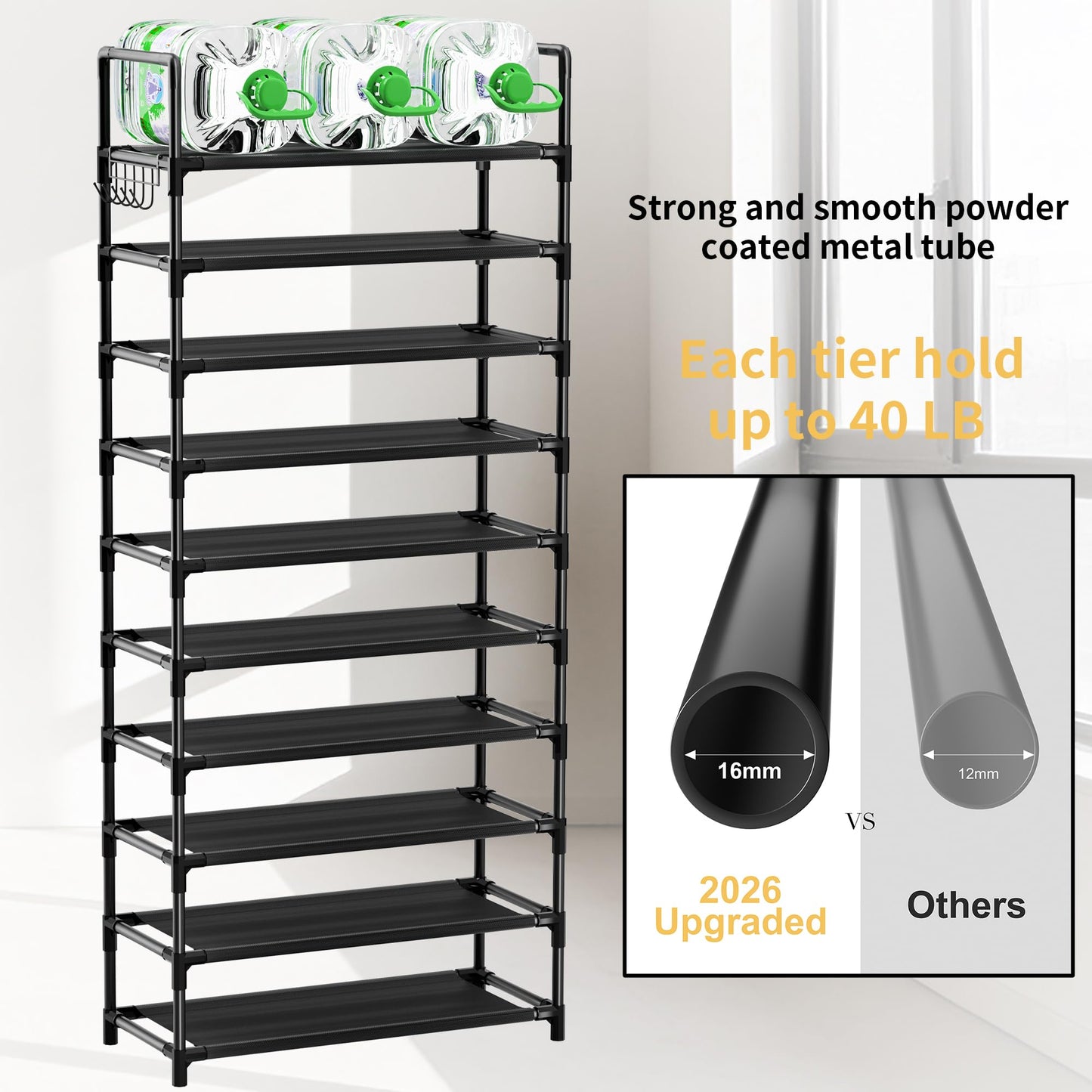 SRRSO Shoe Rack, 10 Tier Shoe Storage Organizer Fit 30-35 Pairs Shoes,Metal Tall Shoe Shelf for Closet,Entryway,Garage,Bedroom,Cloakroom
