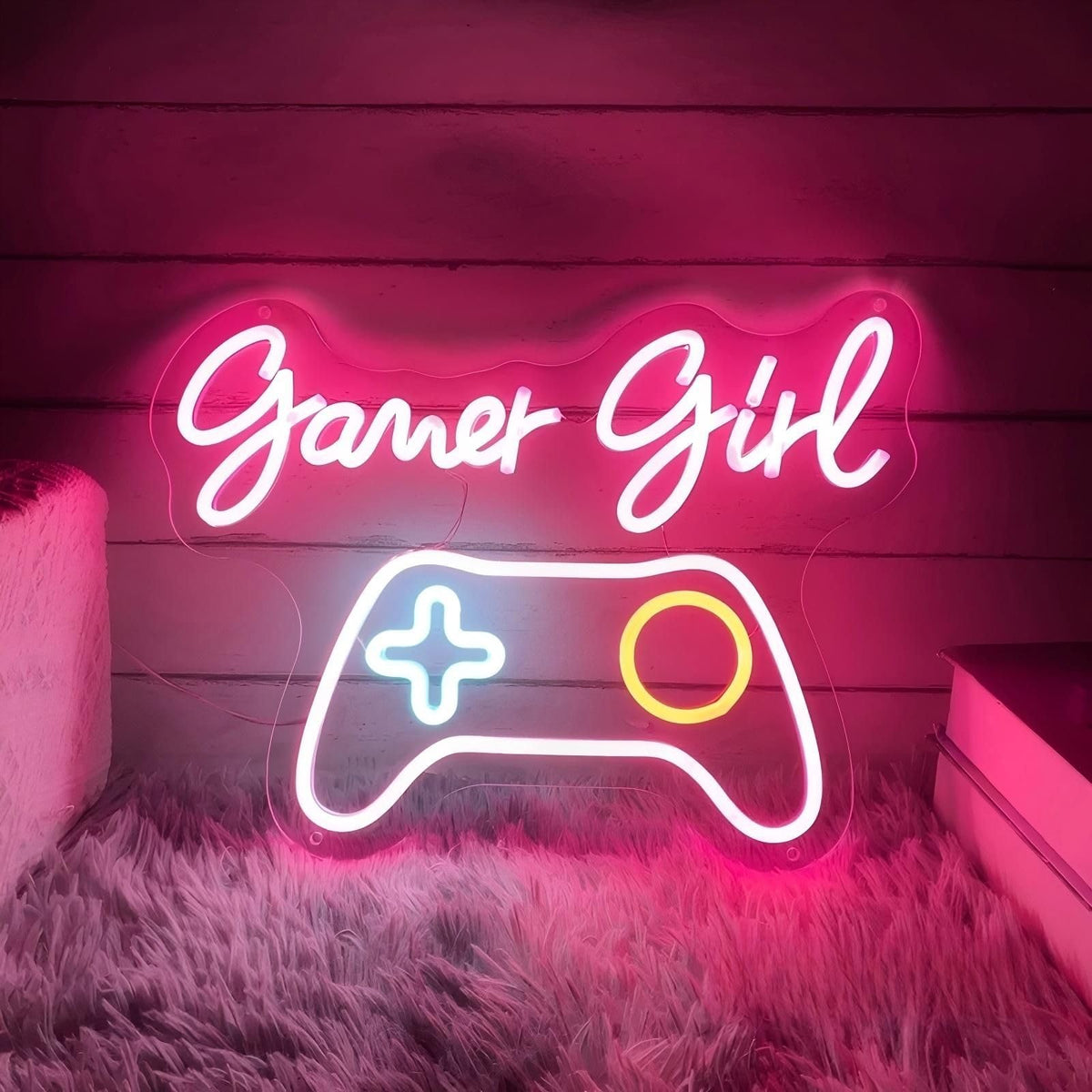 Gamer Girl Game Pad Neon Sign, Game Room Controller LED Neon Light Gamepad Wall Art Decor Home Bedroom Decoration Gift For Teen Boy Room Decor, Bar Decoration Best Gamer Gifts for Boys, Kids