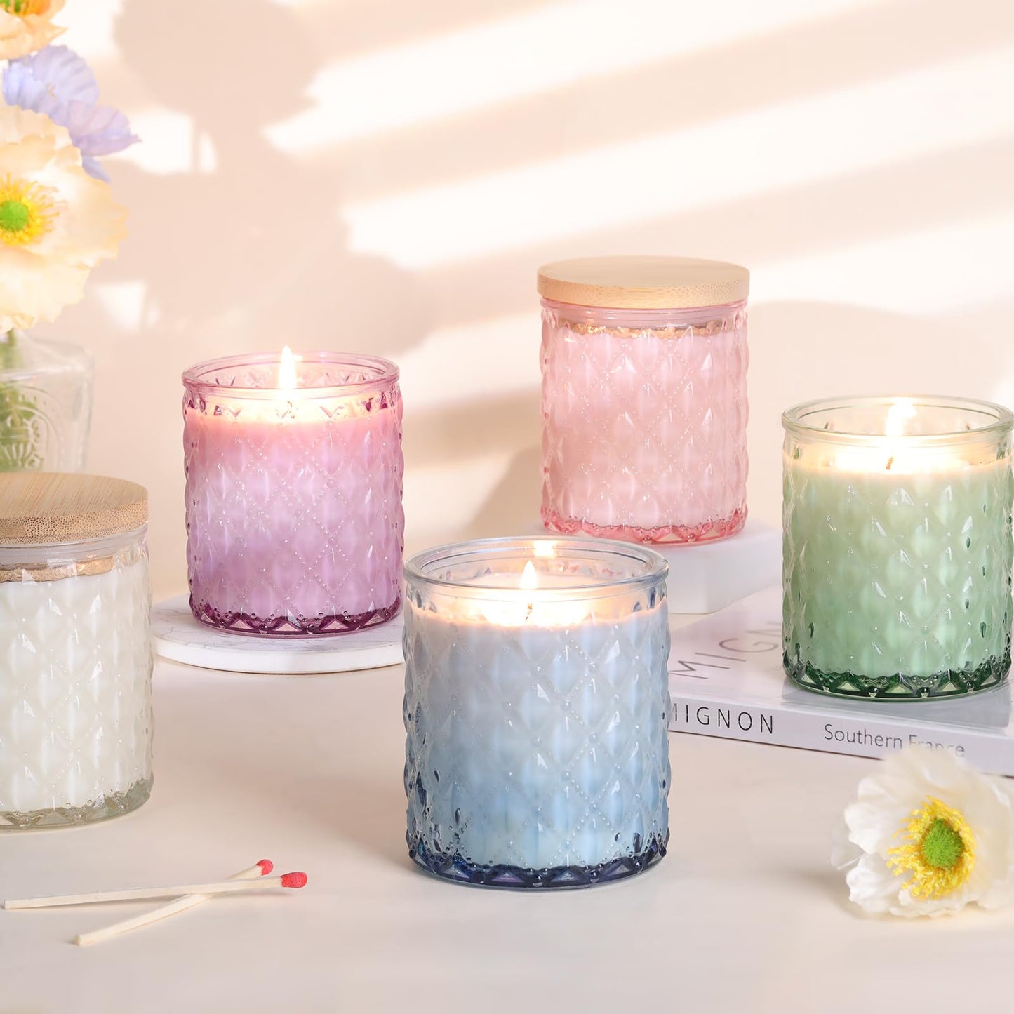 MATAHUM 8 Pack Clear Candle Jars for Making Candles, 7 OZ Empty Glass Candle Making Jars with Bamboo Lids for Candle Making Supplies, Candle Containers Vessels for Home DIY Decoration