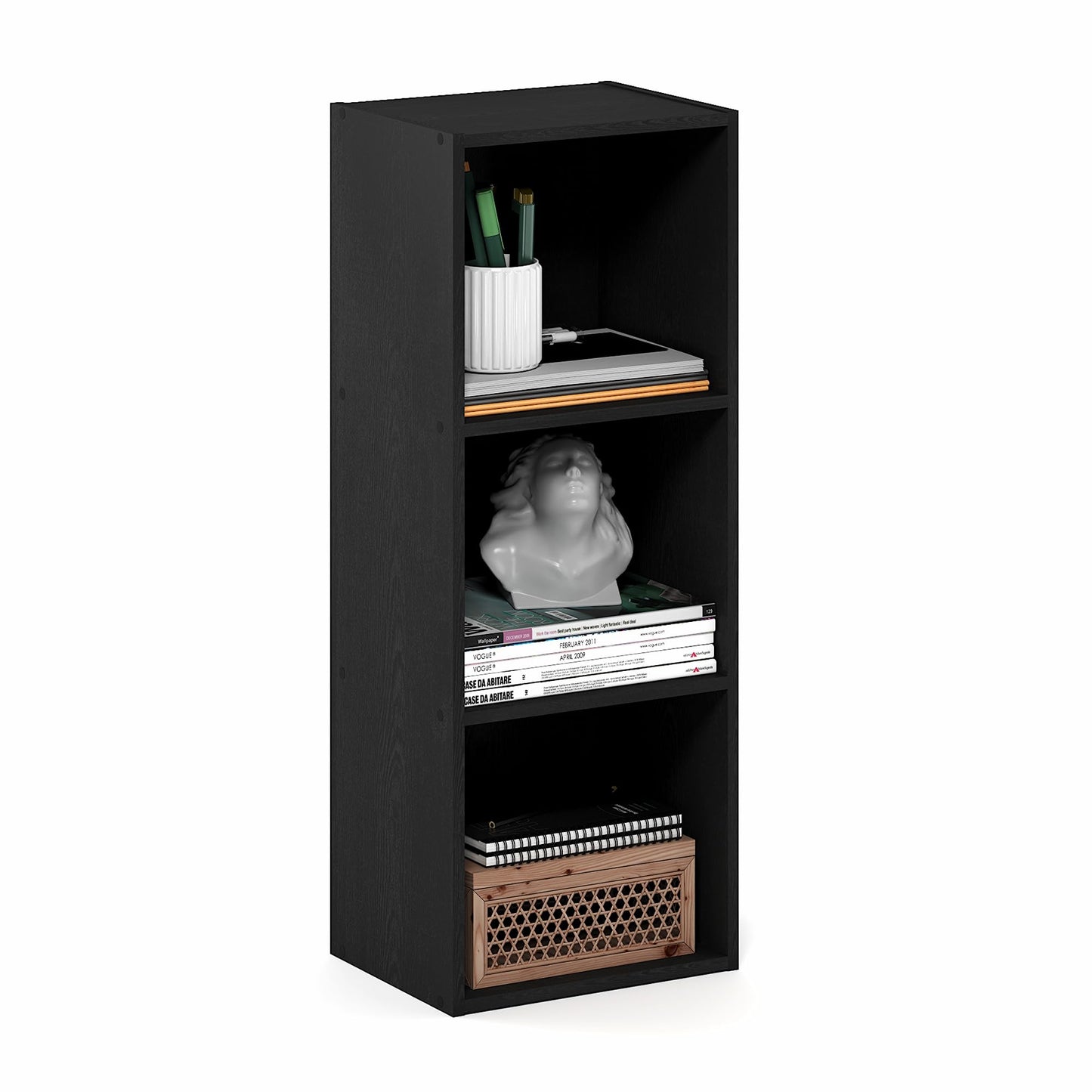 Furinno LUDER Book Shelf, 3-Cube Bookcase, Bookshelf, Open Storage Shelf, 9.3 x 12 x 31.5 Inches, for Home Office, Living Room, Darkwood