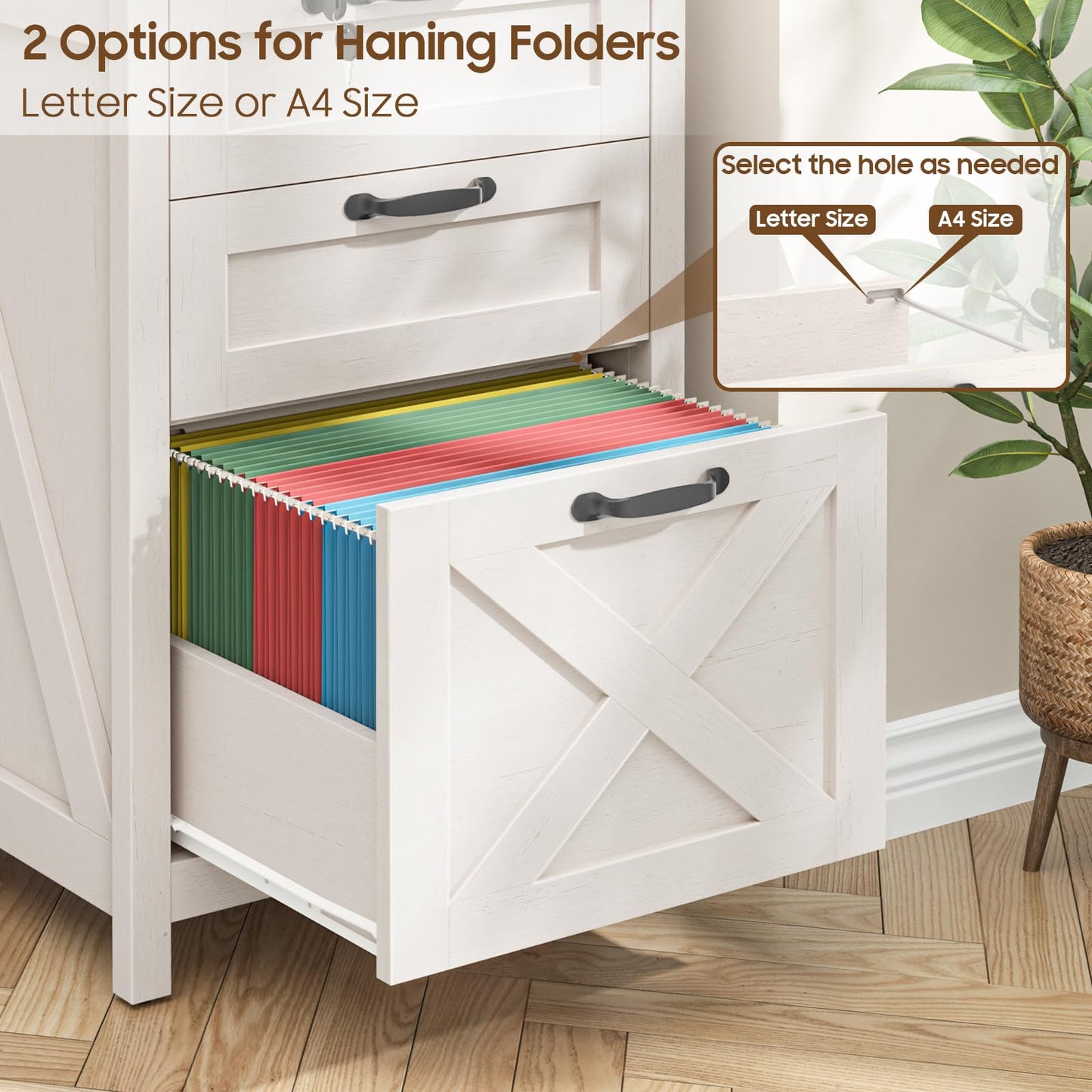 Halitaa 3 Drawer Small File Cabinet with Lock, Farmhouse Vertical Filing Cabinet Fits Letter and A4 Size, Under Desk Wooden File Cabinets for Home Office, Printer Stand, Rustic White