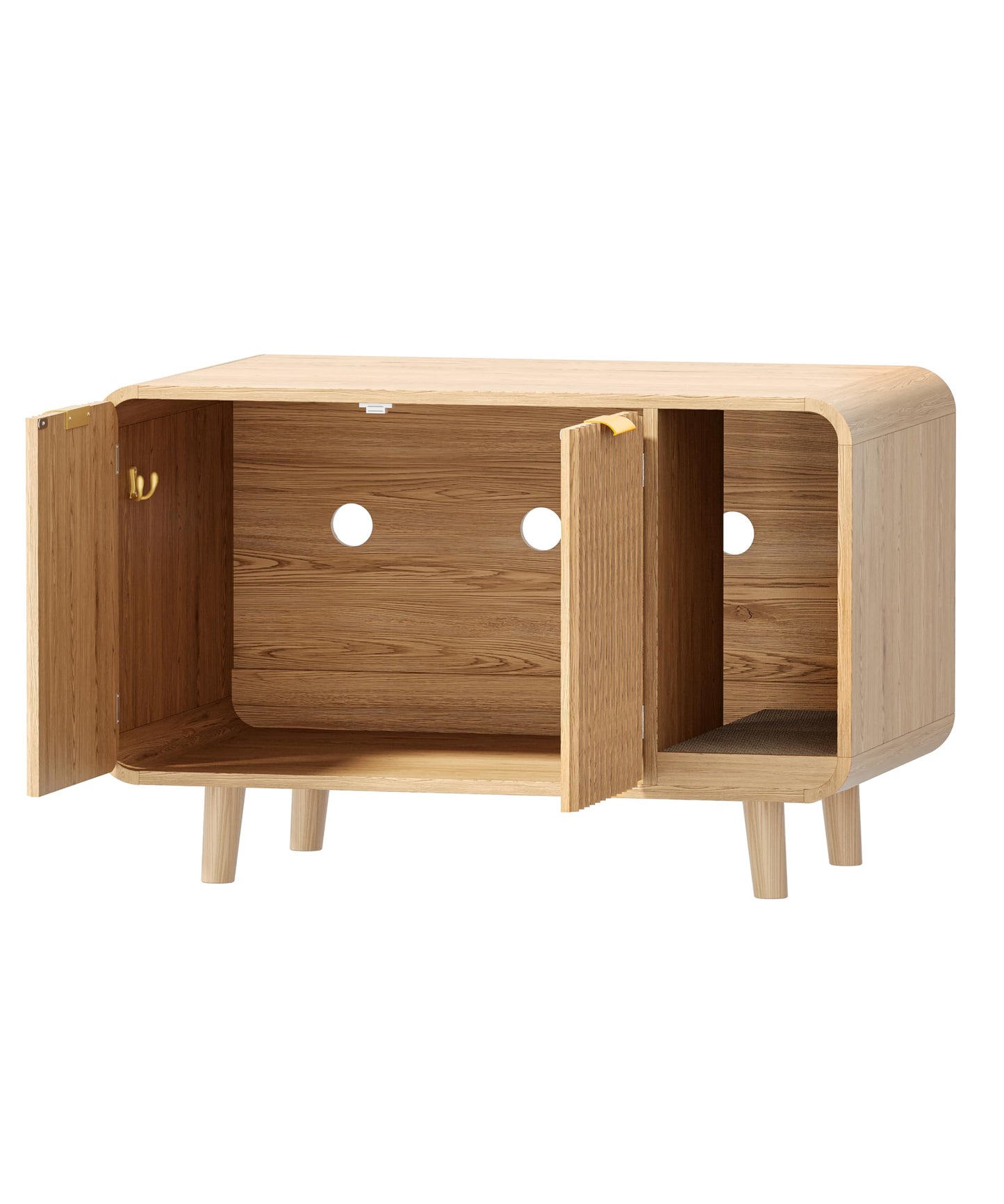 Zeibospri Fluted Cat Litter Box Enclosure with Solid Wood Legs, Hidden Cat Litter Cabinet, Modern Cat House Furniture, Reduce Litter Tracking, 31.5 x 19.7 x 22 Inches, for Living Room, Bedroom, Oak