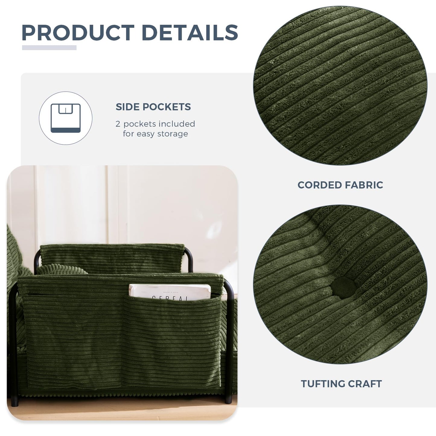 MAXYOYO Adjustable Floor Sofa Couch with Pillow, Multi-Functional Bean Bag Bed, 5-Position Foldable Lazy Sofa Bed with Armrest, Versatile Floor Seating for Reading, Dark Green, Single