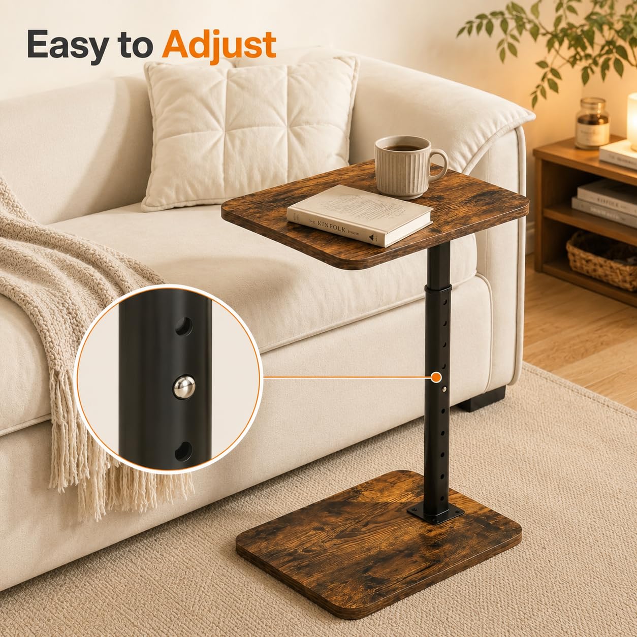 Ginyoyo C-Shaped TV Tray Table, Height Adjustable Side Table, End Tables for Living Room, Snack Table for Sofa, Bed, Couch, Bathroom, End Side Table for Eating, Dinner, Laptop, Small Spaces