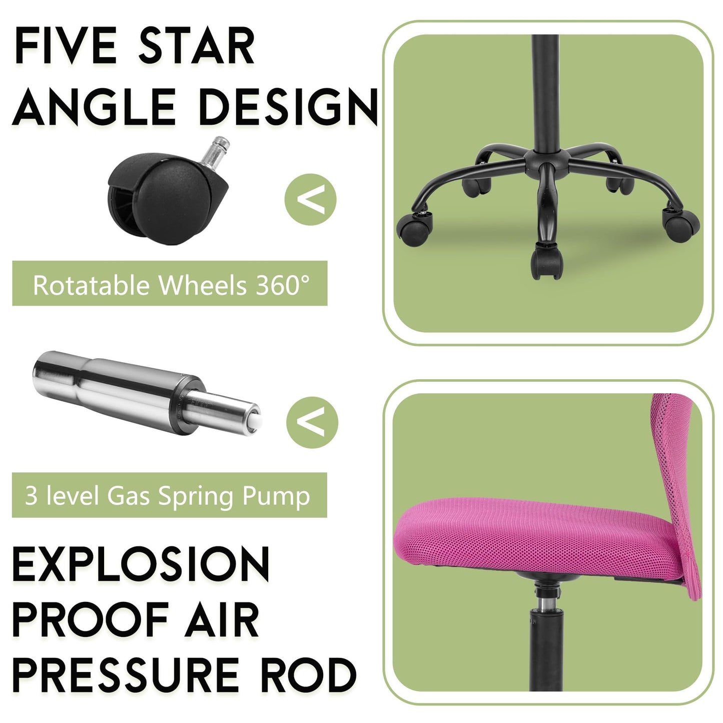BestOffice Ergonomic Office Chair Desk Chair Mesh Computer Chair Armless Back Support Modern Executive Rolling Swivel Chair with Lumbar Support(Pink)