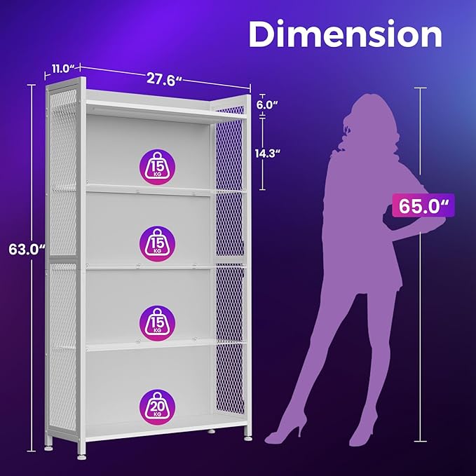 AODK Display Case with LED Lights, Display Cabinet with Glass Storage Shelves