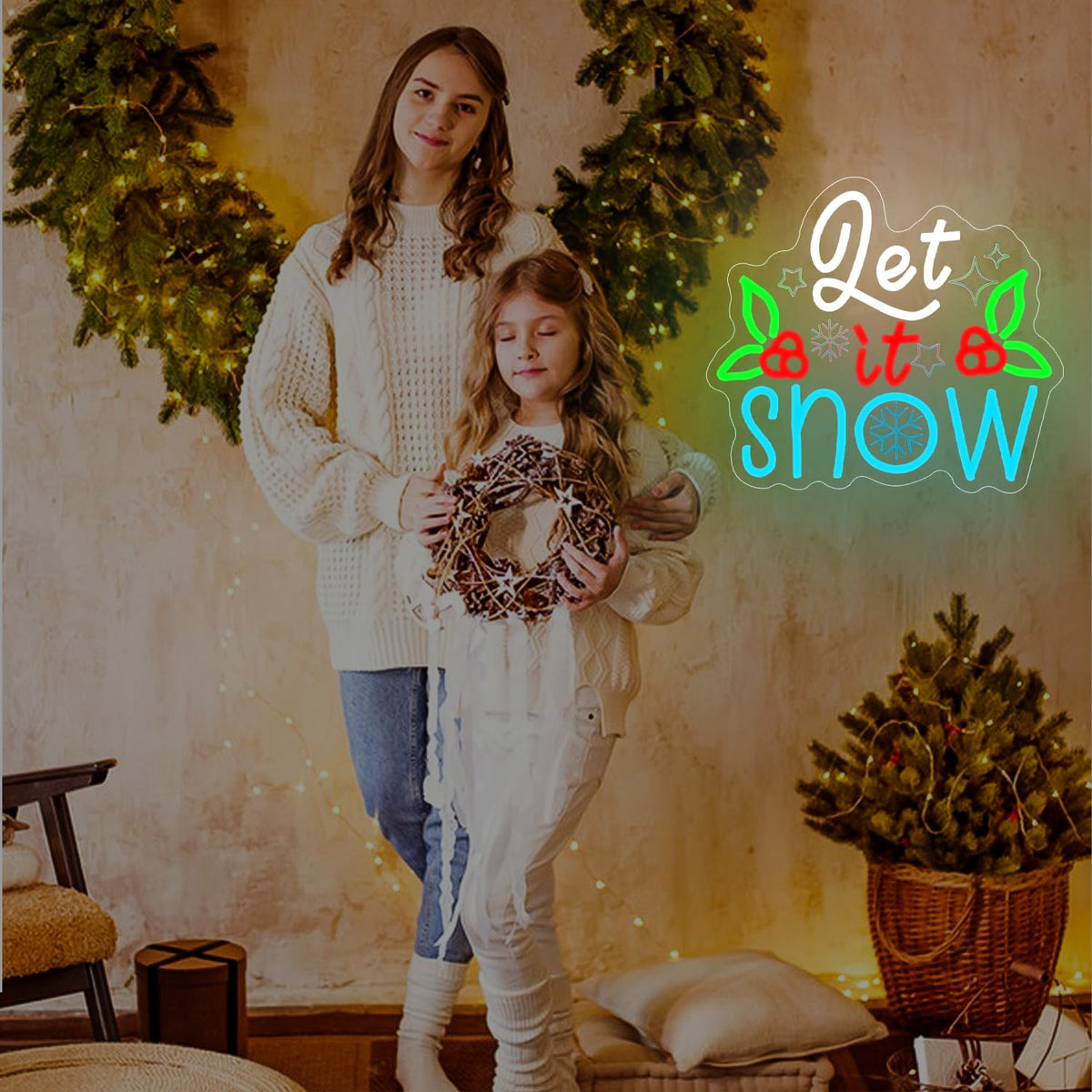 Let It Snow Neon Sign Christmas Neon Sign Dimmable for Wall Decor Led Sign christmas Neon Window Lights Up Sign for Party Bedroom Kids Gift Living Room Winter Home