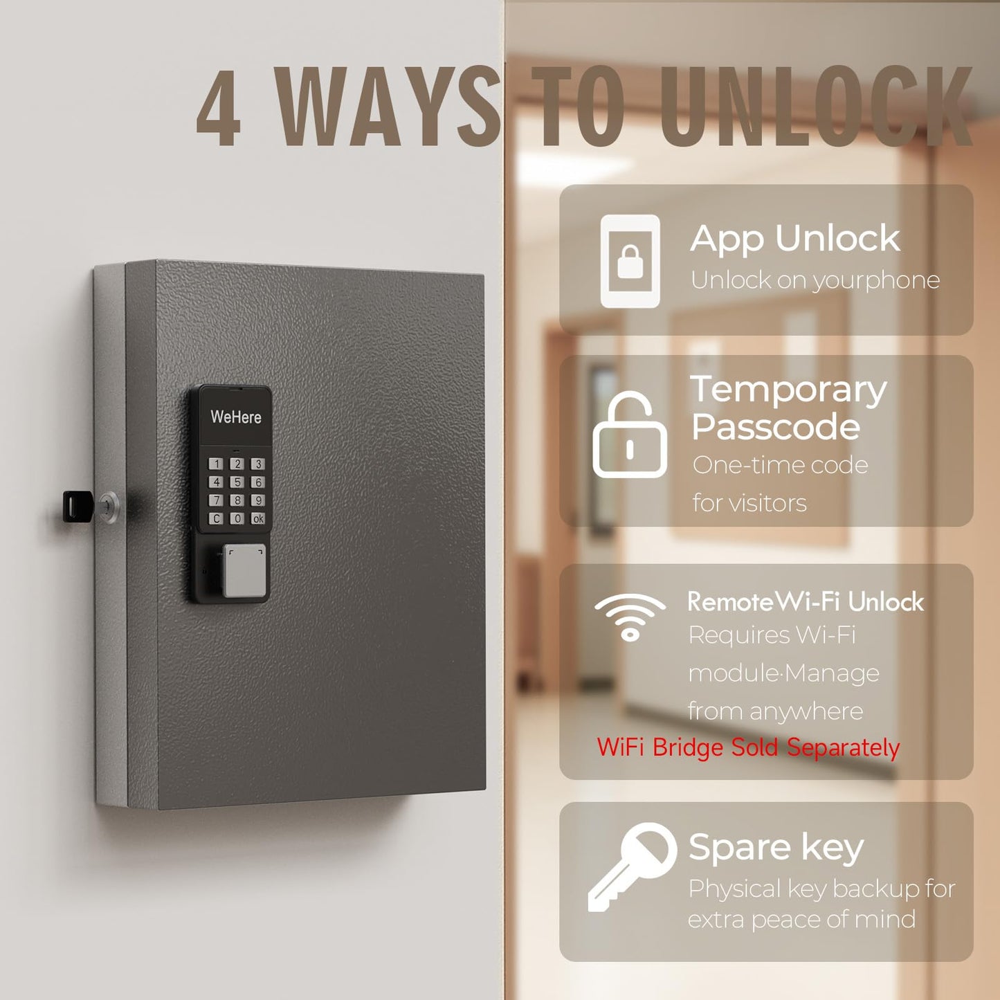 DiDiHere 32 Key Lock Box Wall Mount, Smart Key Cabinet One Time Password/APP Bluetooth/Fixed/Wi-Fi Remote/Key Unlock, Key Management for Valets/Realtors/Office/Hotel