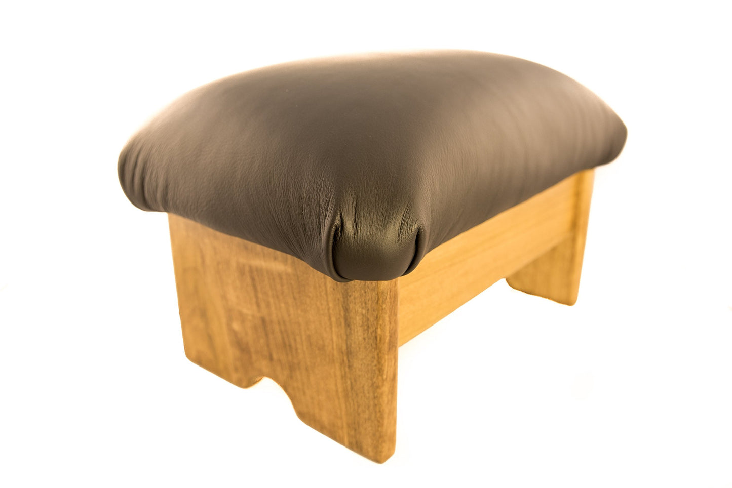 KR Ideas Padded Foot Stool: Dark Chocolate Truffle Leather (Made in The USA) (9" Tall - Maple Stain)