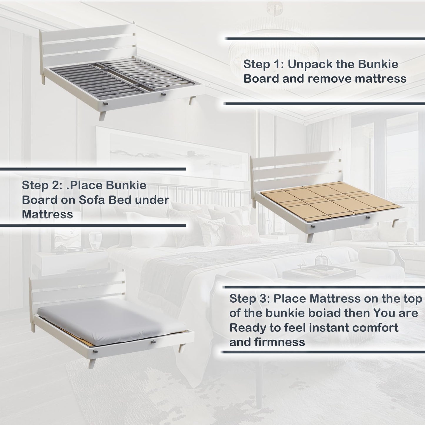 Bunkie Board, 6mm Thin, Queen Size (60 x 76 in) Heavy Duty Bed Panels Foldable Box Spring, Bed Support Slats under Mattress | Modular Portability Design, Easy Setup, Foldable, Low-Profile Design