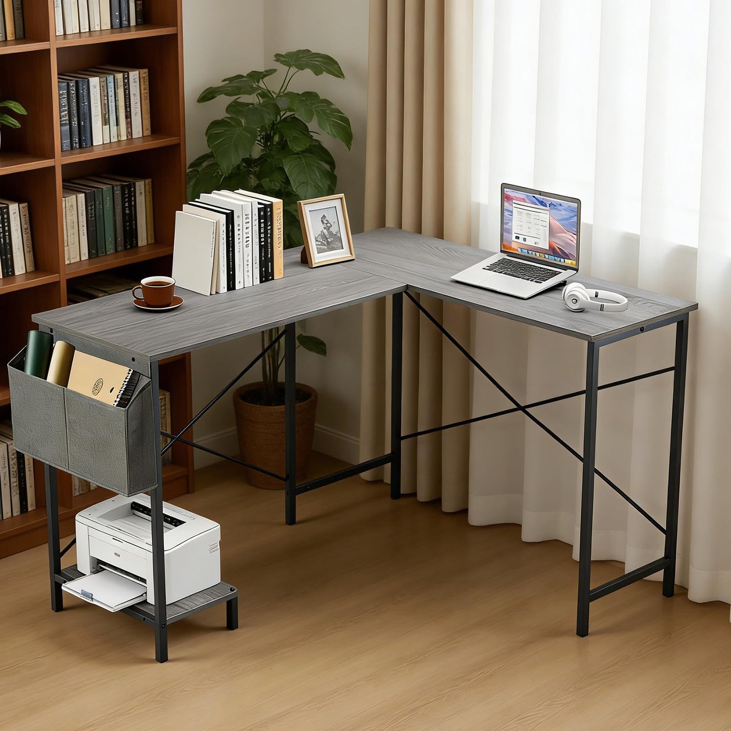 Sagenest L Shaped Desk, 50 Inch Reversible Computer Desk Corner Gaming Table with CPU Stand & Storage Bag, Sturdy Metal Frame PC Workstation for Home Office