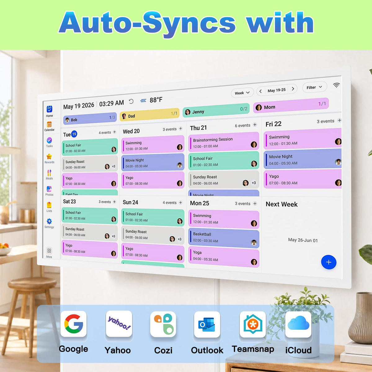 32" Digital Calendar Chore-Chart for-Wall-Planner - Interactive Touchscreen Display Electronic Calendar Picture Frame, Star Reward, Sync Google iCloud Outlook Calendar, Gifts for Mom, Wall Mount White