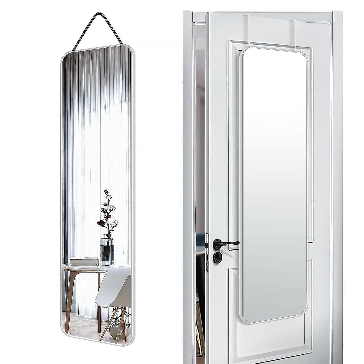 SCWF-GZ 47x14 Mirror Full Body Length Door Hanging/Rope Hang/Wall Mounted Metal Frame Rectangle Mirrors for Bedroom Bathroom Dressing Living Room 47 inch Silver