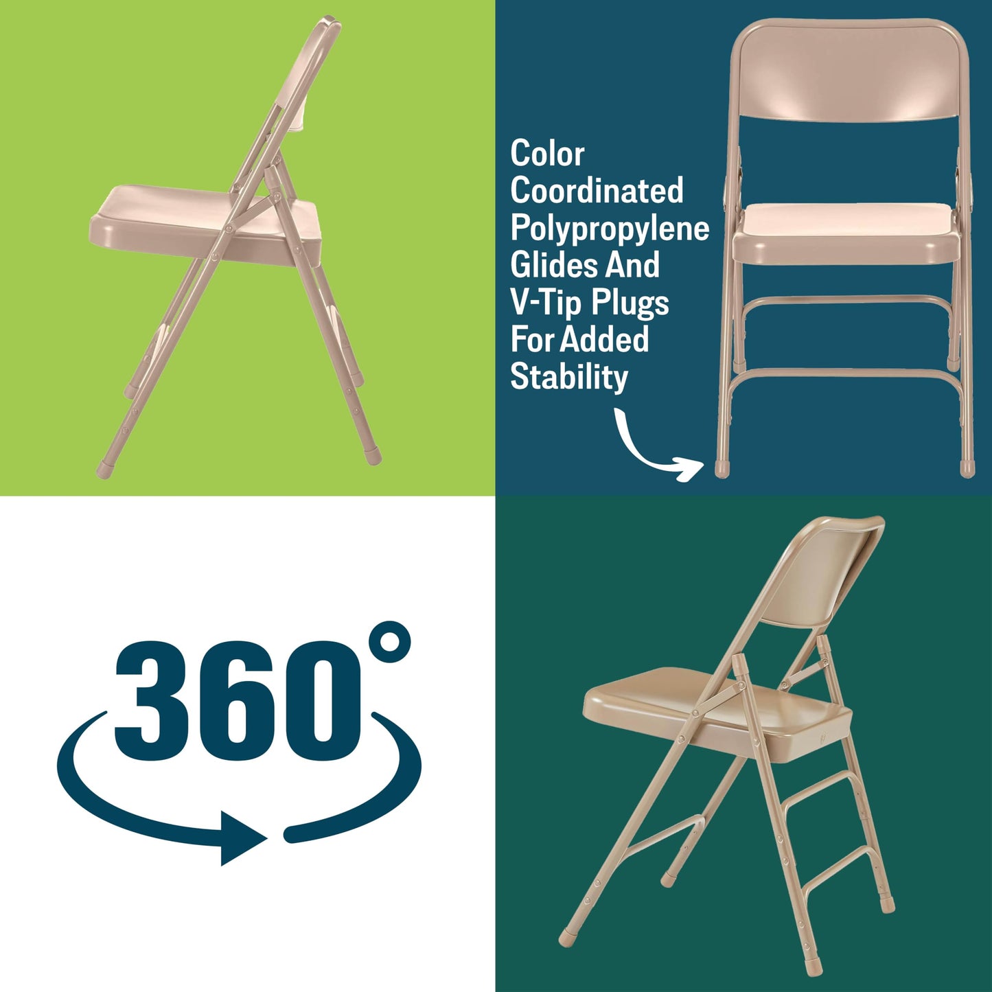 Steel Portable Folding Chairs by National Public Seating – 300 Series Premium Heavy-Duty Foldable Chairs for Indoor & Outdoor, Set of 4 – Comfortable, Durable, Institutional-Grade, Beige