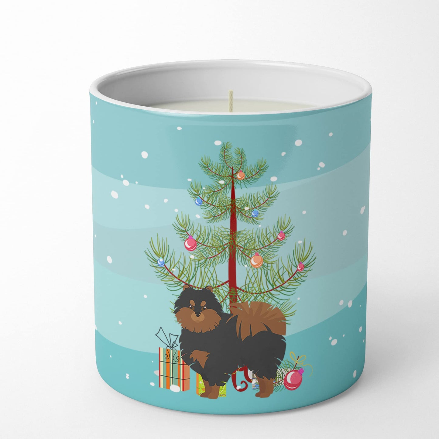 Caroline's Treasures CK3477CDL Pomeranian Christmas Tree 10 oz Decorative Soy Candle Nature Soy Wax Essential Oil Home Decor Ideal for Bedroom Kitchen Bath Office Gift, 10 oz