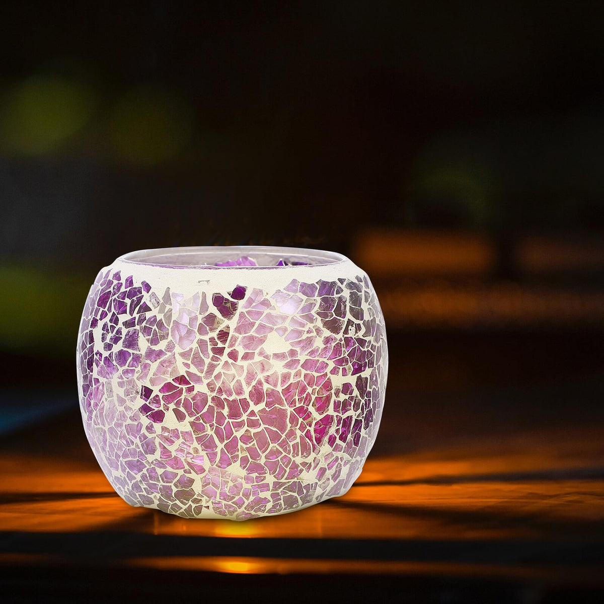 Generic European Style Purple Mosaic Glass Candleholder, Decorative Table Candlestick for Romantic Dinner, Home and Bar Dining Centerpiece
