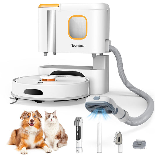Teendow D20S Max+ Robot Vacuum and Mop, Specifically Handling Pet Hair Design, 6000Pa Max Suction, with Self-Empty Dock, 10 Weeks Hands-Free Cleaning, PreciSense LiDAR Navigation, App & Voice Control