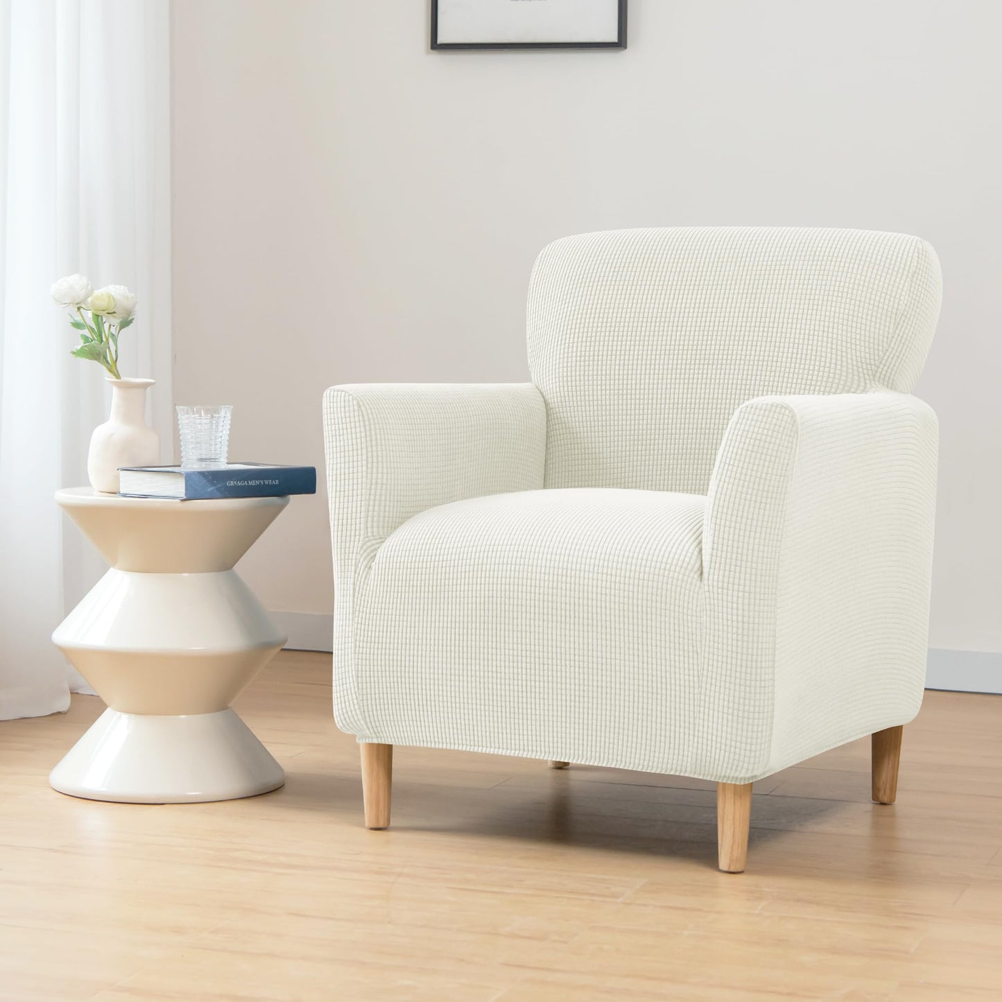 ele ELEOPTION Armchair Slipcovers Chair Covers with Arms Stretch for Living Room Office Arm Club Chair Cover Furniture Protector White