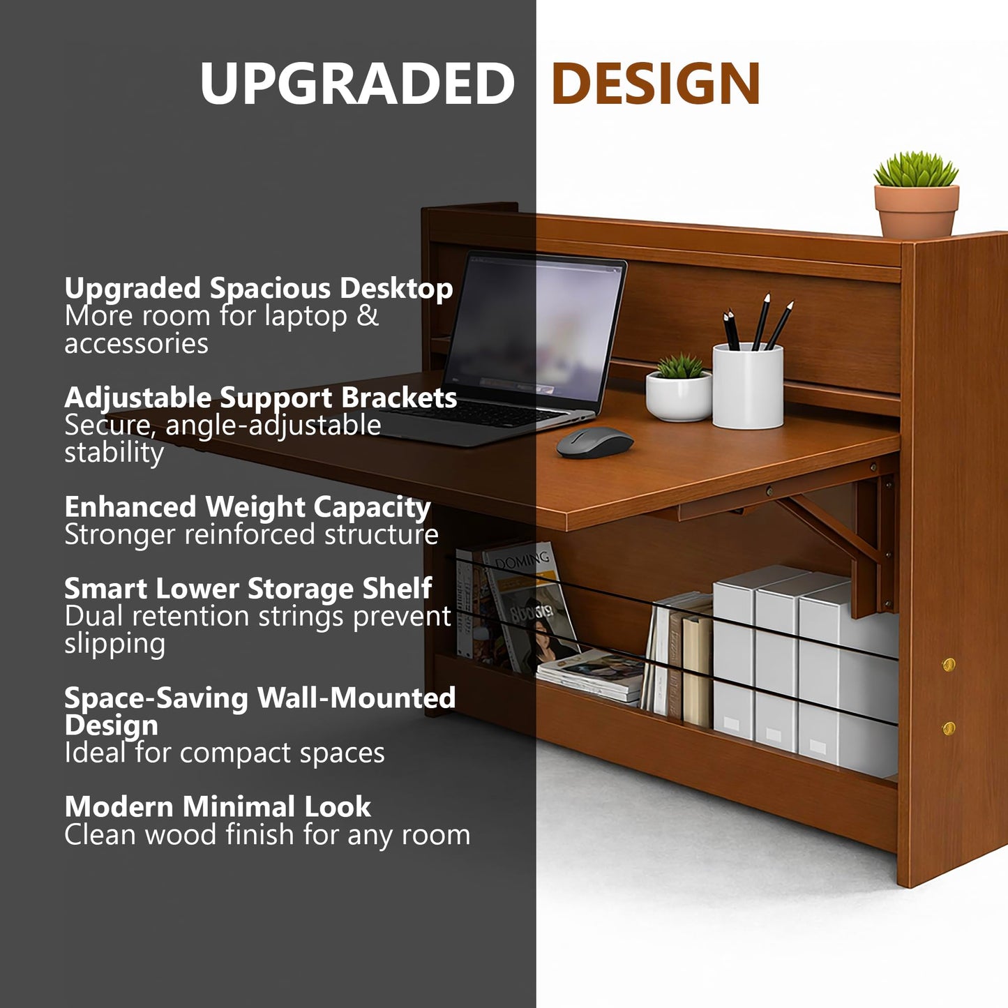 GOOTRY Wall Mounted Desk 31 Inches, Folding Table with Shelves, Space Saving Computer Desk, Floating Table, Multi-Purpose Folding Desk Perfect for Workstations, Dining, or Laundry Area.