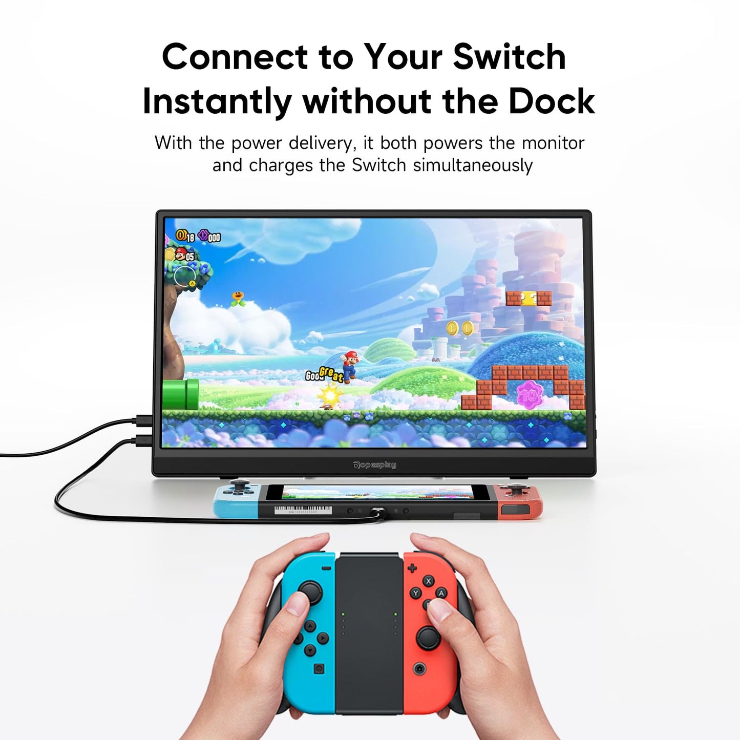 Dopesplay 15.6'' Portable Monitor, FHD 1080P Laptop Screen Extender, Ultra-Slim IPS HDR Travel Display with Speaker, Dual Full-Function USB-C & HDMI External Monitor for Mac PC Phone Xbox PS5 Switch