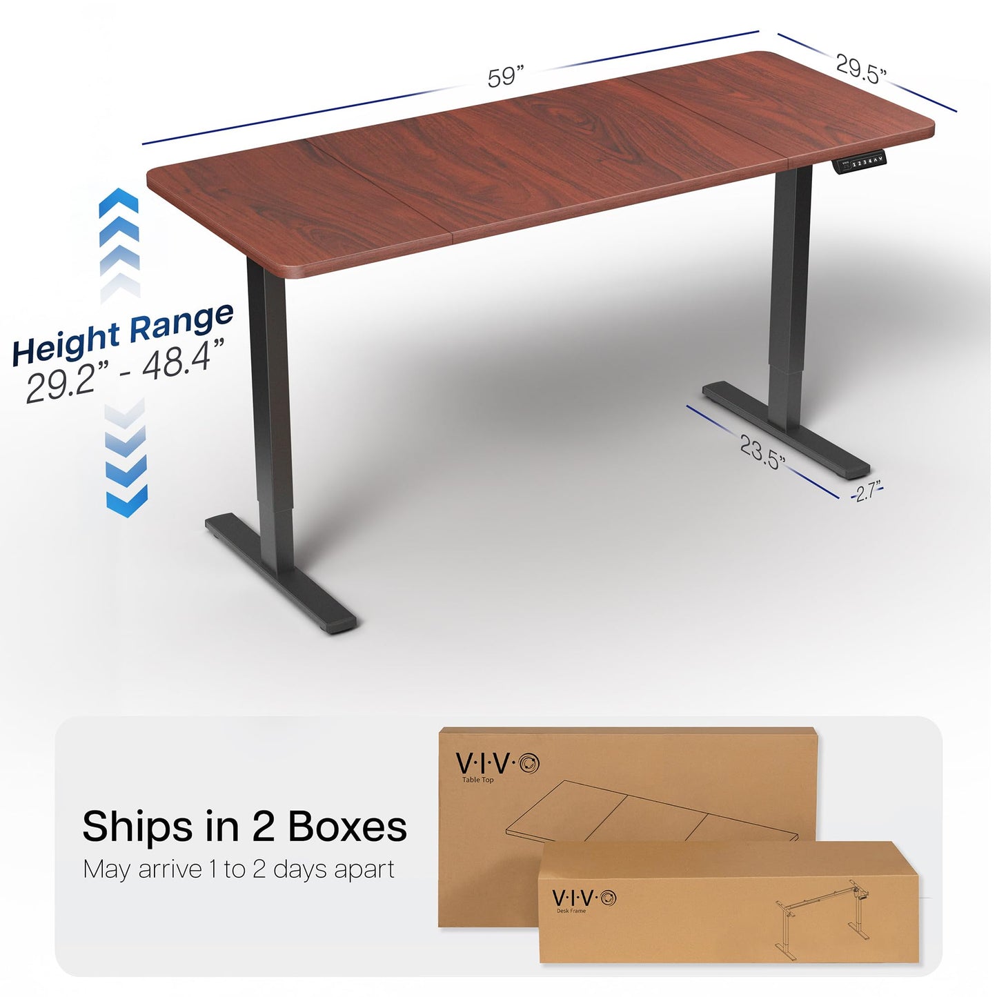 VIVO Electric 60 x 30 in Standing Desk, Memory Height Adjustment, 1B Series, Holds 220 lbs, Dark Walnut Top Black Frame, DESK-KIT-1B6D-30