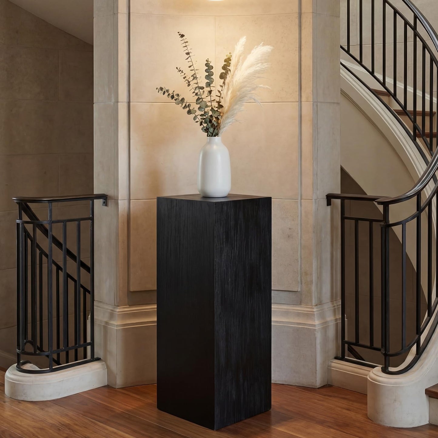 Cinnvoice Wood Cube Display Pedestal Stand 12 x 12 x 30 Inch Black Rustic Sculpture Riser Portable Indoor Plant Stand Mini Table for Sculpture Plant Gallery Pedestal Store Home Party Event Decor