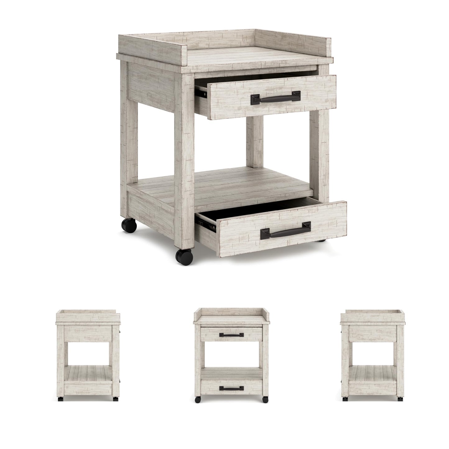 Signature Design by Ashley Carynhurst Rustic Farmhouse Printer Stand with Casters, Whitewash