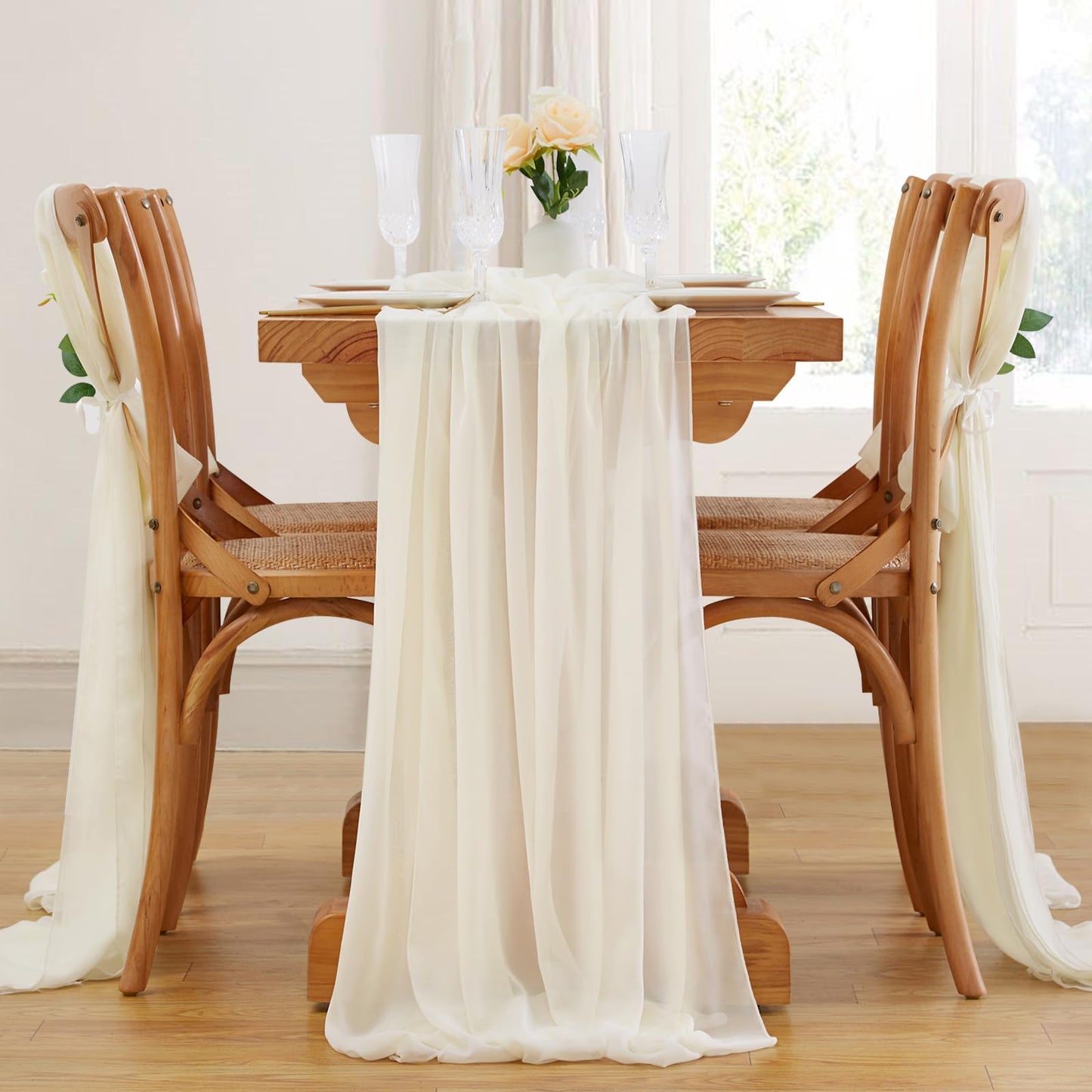 Ivory Chiffon Table Runner 10 Pieces 27x120 Inches Romantic Sheer Runners for Birthday Party Bridal Baby Shower Table Decoration