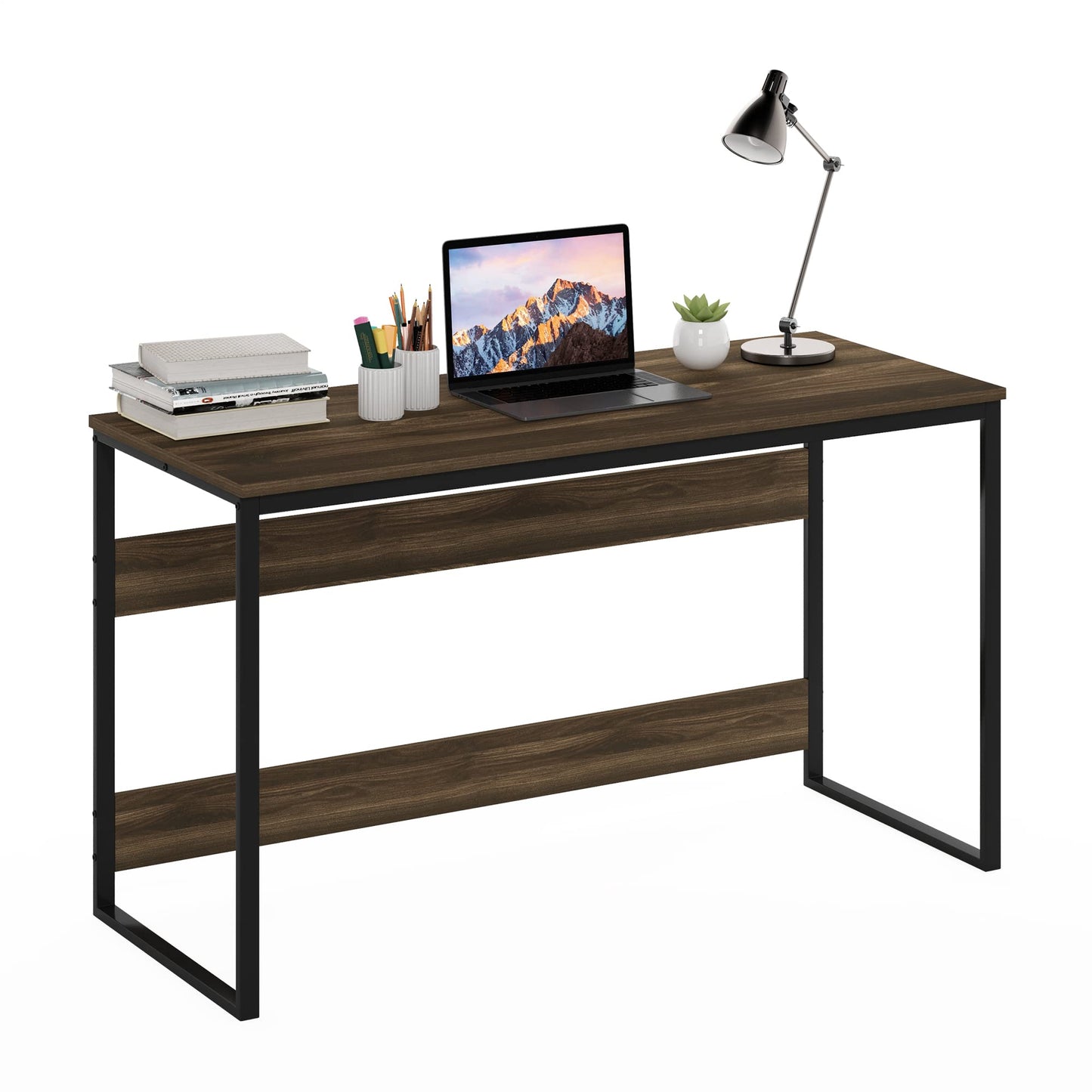Furinno Moretti Desk, 52 Wide Metal Frame Gaming Desk, Rectangular Computer Desk, Writing Desk, Office Desk for Home Office, Study Room, Dorm, Bedroom, Brown Walnut