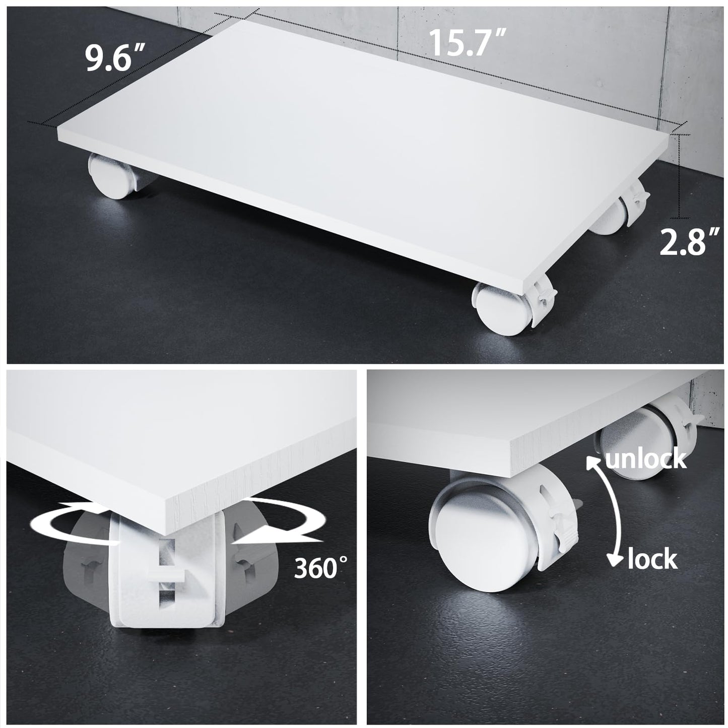 WEGASTU CPU Stand、Mobile CPU Holder、Computer Tower Stand with 4 Caster Wheels Fits for PC、Printer、Most Computer Tower、Office、Home、Planter Caddies、Dog Bowl Stand (White)