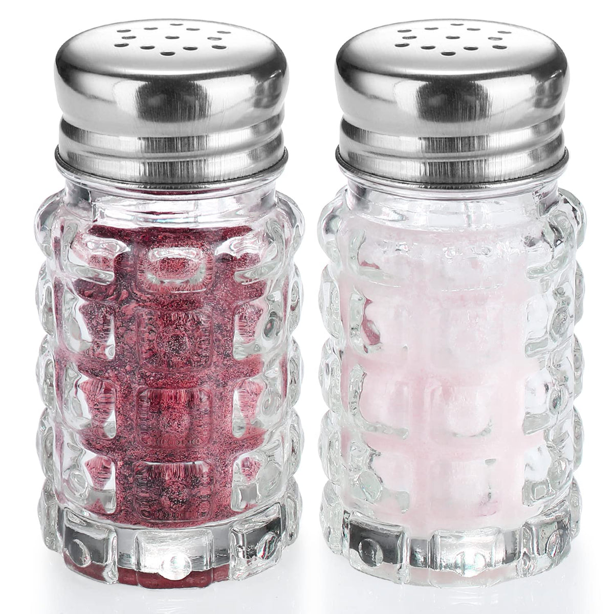 Glass Salt and Pepper Shakers Set,Cylindrical Salt Shaker Set