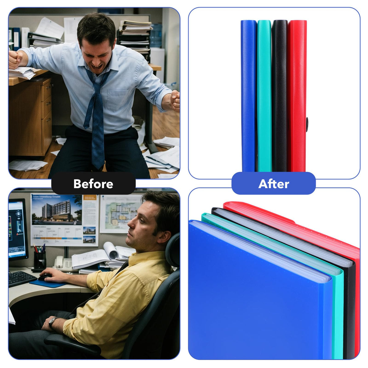 4-Pack A4 Accordion File Organizer with Rope Closure, 7 Pockets Accordion File OrganizerSmall Document Organizer in Black Blue Green Red, Includes 4 Label Sheets