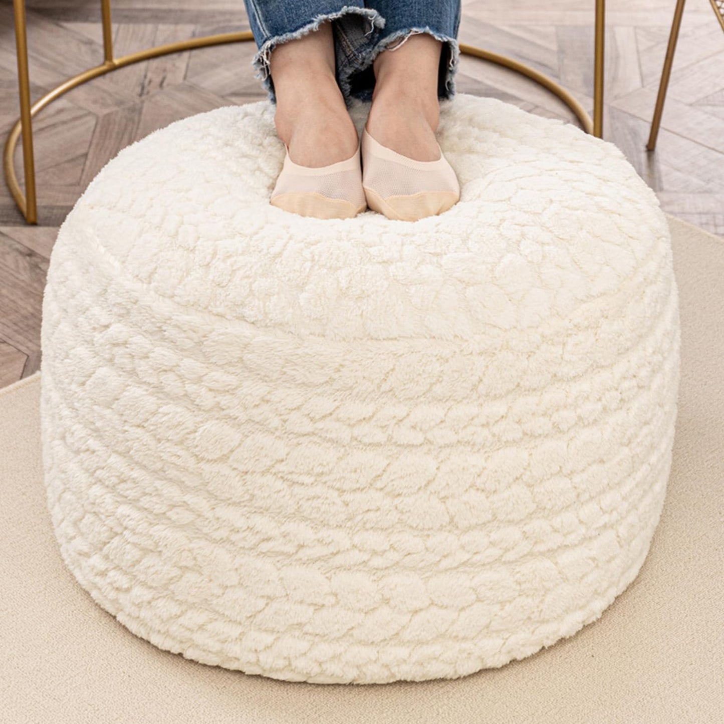 Round Pouf Ottoman 20 x 20 x 14 Inches Boho Poof Home Decor Floor Pouffe Ottoman Foot Rest for Couch Sofa Bean Bag Chairs Living Room Bedroom (Cream)