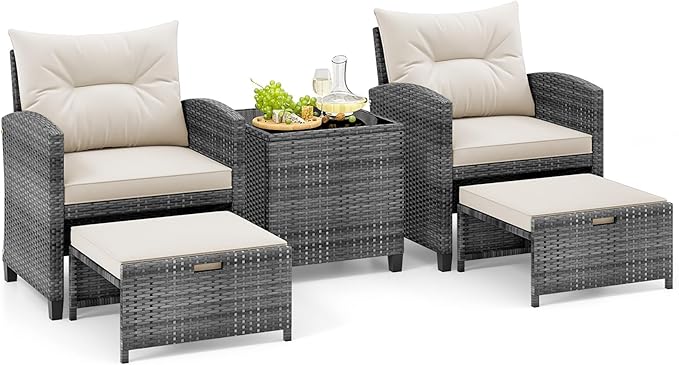 Tangkula 5 Pieces Patio Conversation Set, PE Wicker Rattan Outdoor Furniture Set
