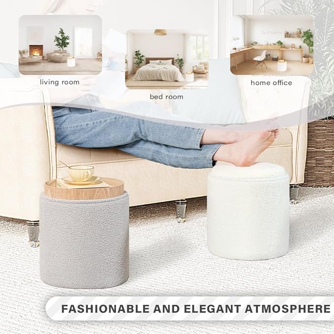 PINPLUS Round Storage Ottoman Boucle Ottoman
