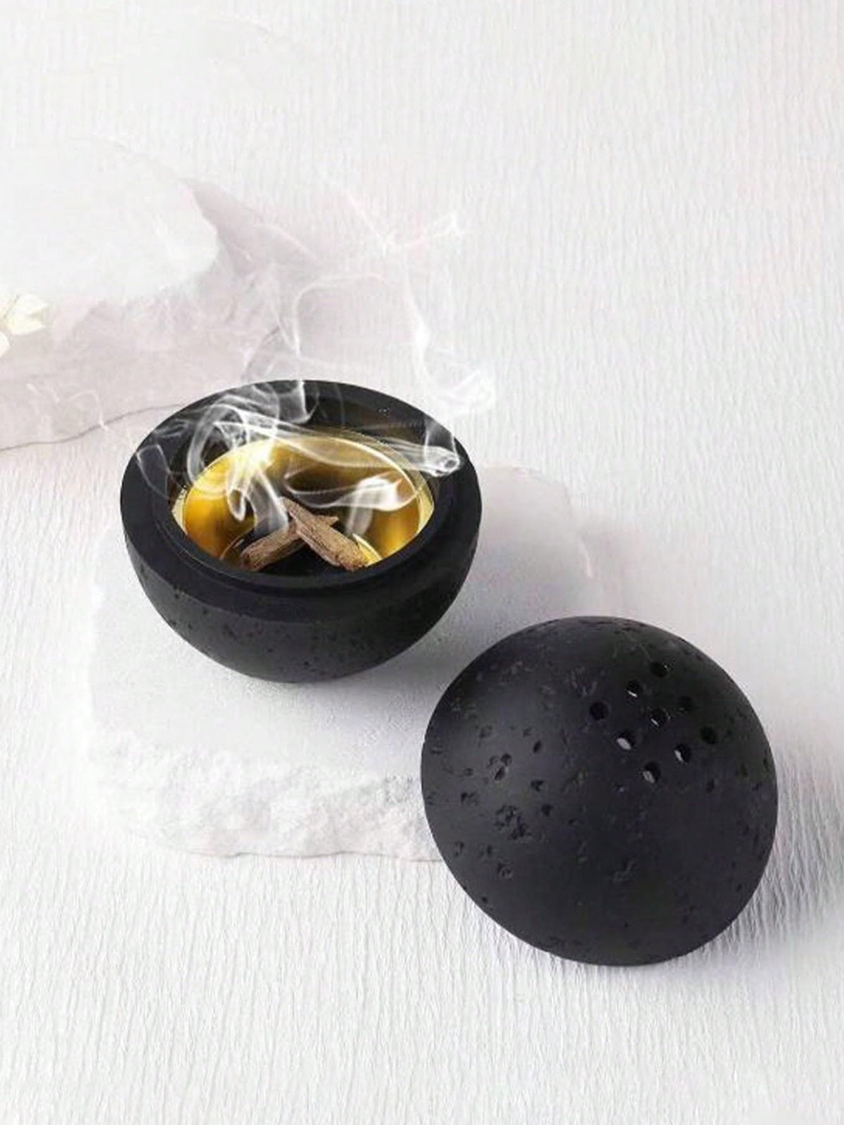 HUZHIBING 9 Holes Handmade Round Incense Resin Burner Holde, Minimalist Sphere Incense Frankincense Burner, Ravertine Incense Cone Holder for Yoga Meditation Spa Reading (Black)