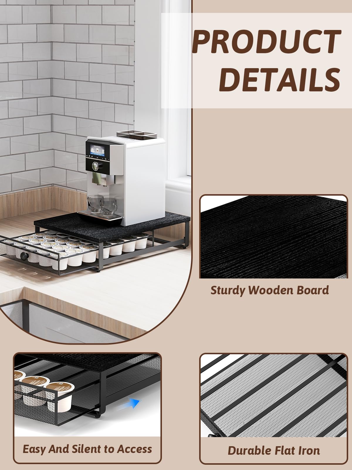 Sedegn Coffee Pod Holder Counter Coffee Vertuo Capsules Storage Organizer with Sliding Drawer Compatible For 35 K-Cup Pods No Assembly Needed Black