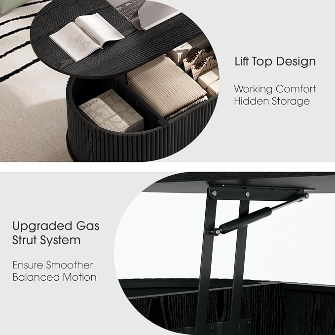 SULIVES Oval Coffee Table with Storage, Small Fluted Center Table