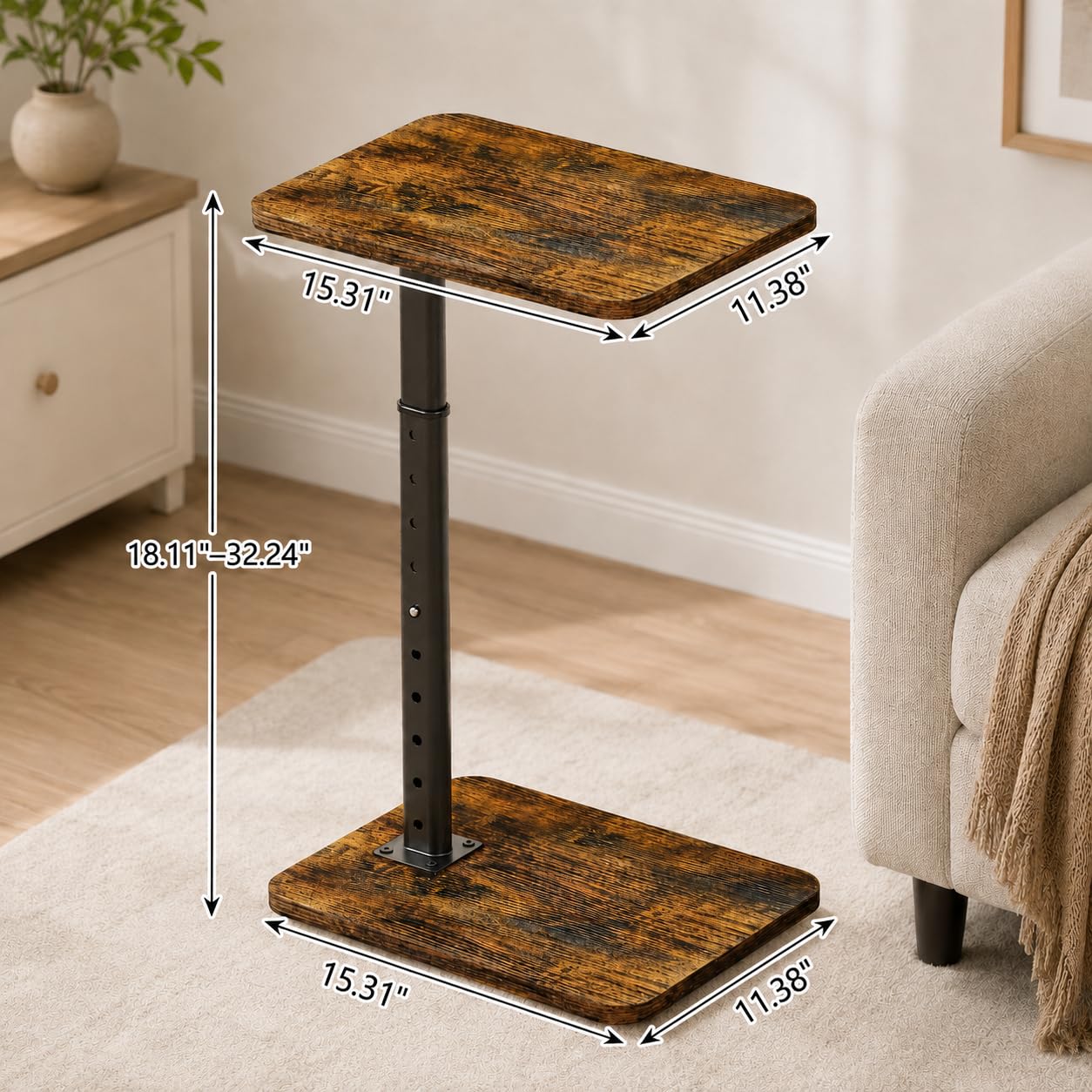 Ginyoyo C-Shaped TV Tray Table, Height Adjustable Side Table, End Tables for Living Room, Snack Table for Sofa, Bed, Couch, Bathroom, End Side Table for Eating, Dinner, Laptop, Small Spaces