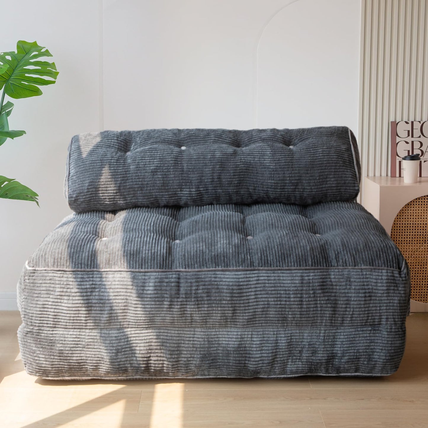 MAXYOYO Folding Sofa Bed, Convertible Chair with Pilow Foldable Couch with Back Support, Portable Fold Out Chair Bed Comfy Floor Sofa Lounge for Living Room Bedroom, Dark Grey, Double