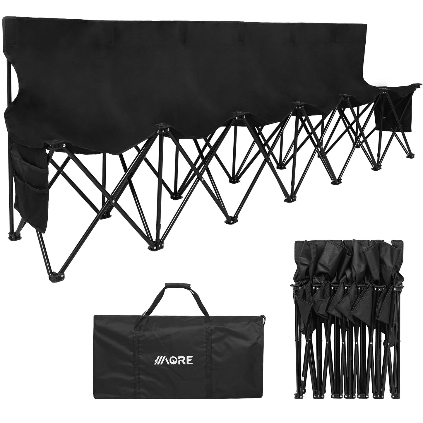 1MORE Soccer Bench - Portable Folding Team Bench, 6 Seats Foldable Sideline Benches, Soccer Chair with Bag & Backrest, Adult Team Chair for Football Camp Sport Events Outdoor Seating.Black