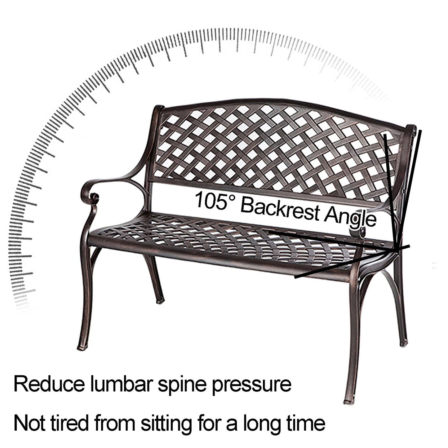 Bronze Cast Aluminum Floral Garden Bench - Durable Outdoor Furniture for Patio, Park, Lawn & Yard - Elegant Metal Seating with Rose Design,Bronze