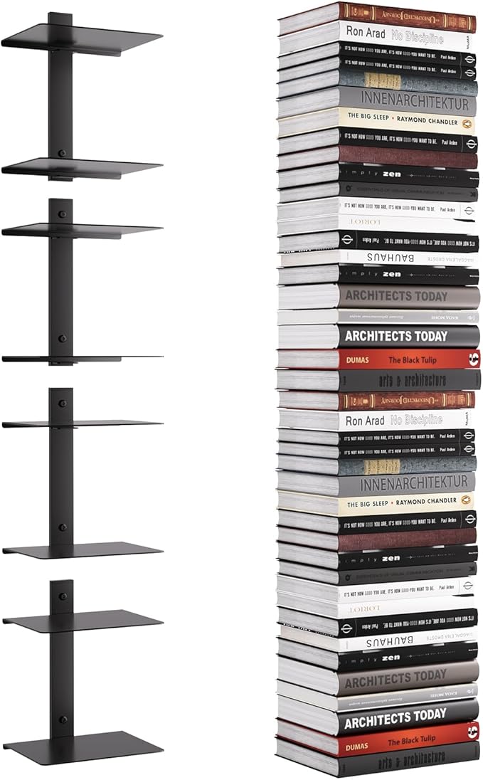 Invisible Floating Bookshelf for Wall, 8 Tier Vertical Spine Book Tower Wall