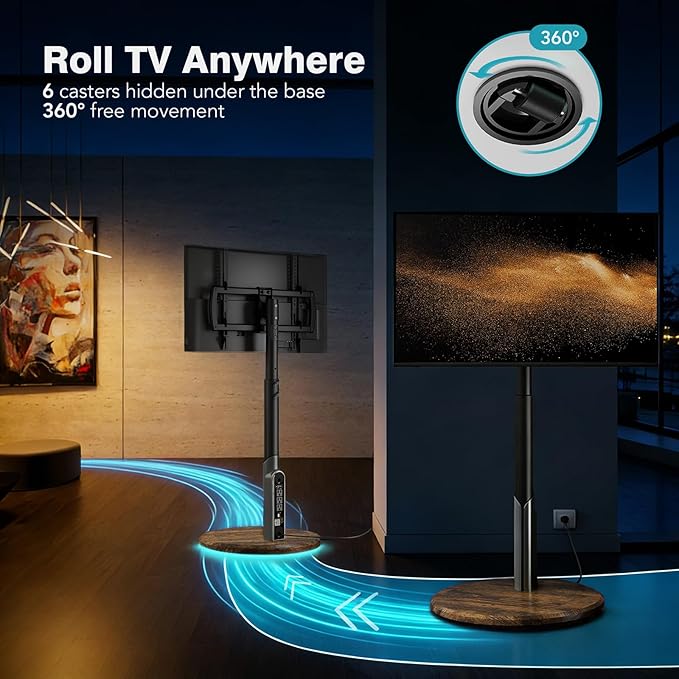 Mobile TV Stand with Power Outlet, Rolling TV Cart