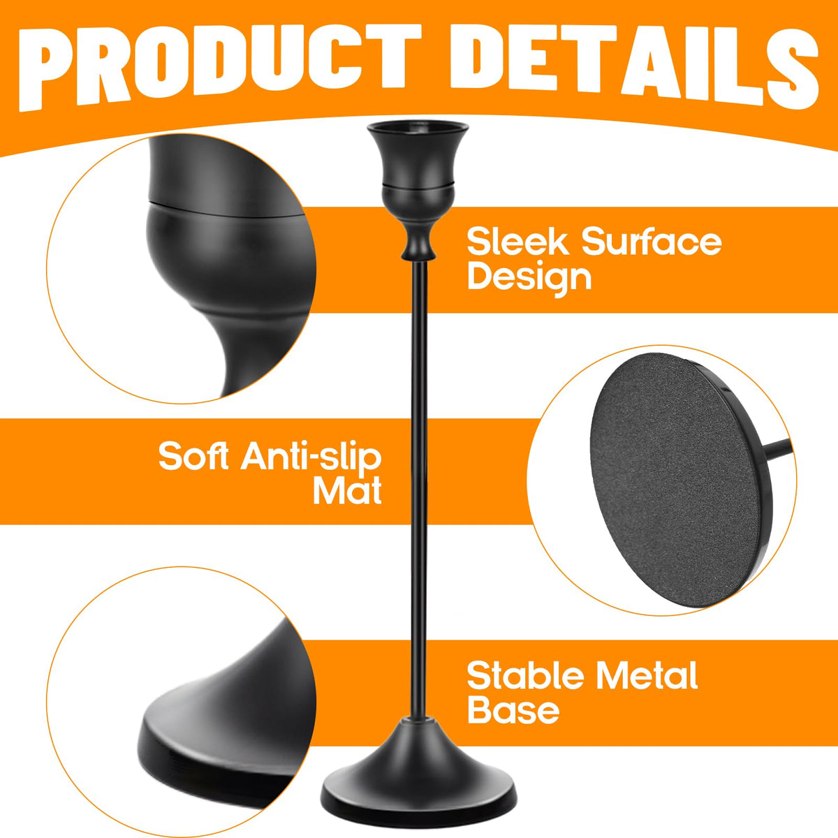 Bryzont Matte Black Candlestick Holders Metal Taper Candle Holders Modern Candle Stick Holder Set of 3 for Candlesticks, Farmhouse Home Decor, Dinning Table, Fireplace Mantel, Party