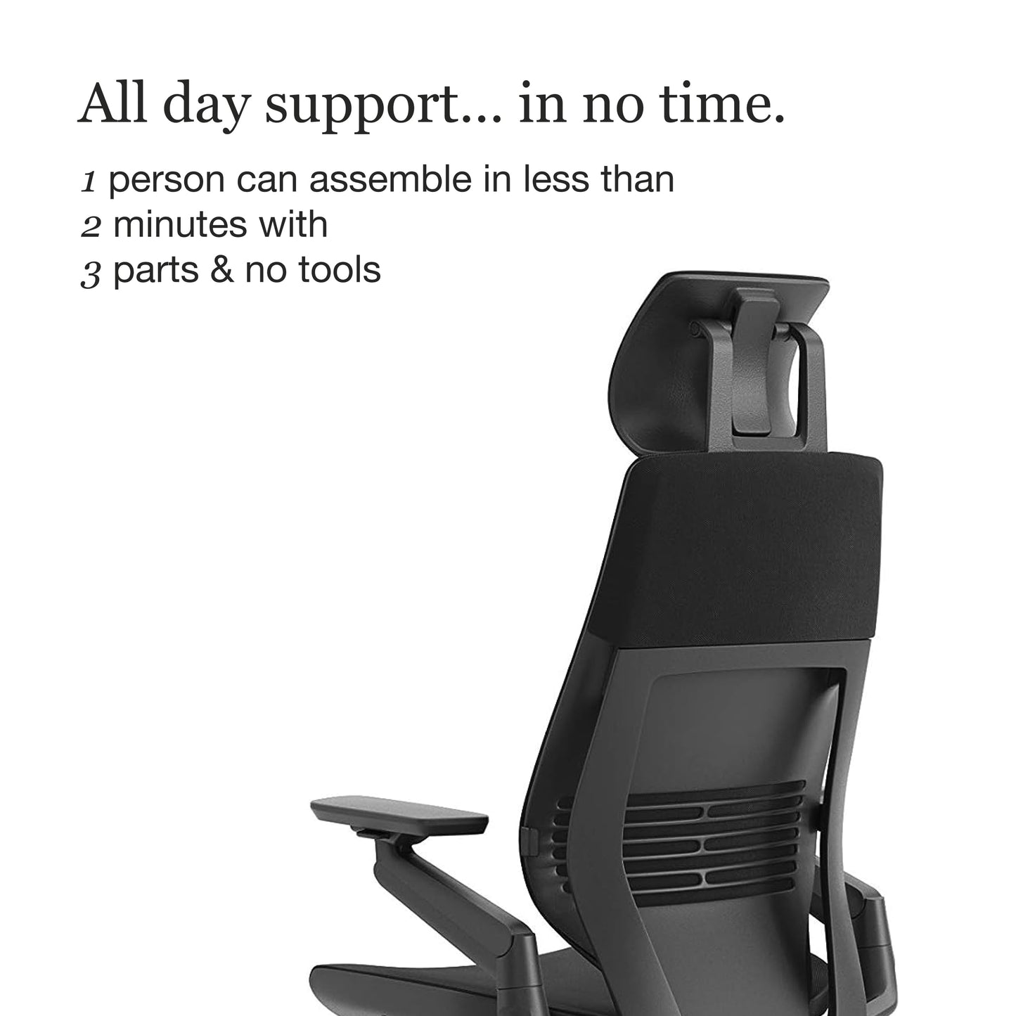 Steelcase Gesture Office Chair with Head Rest - Ergonomic Work Chair with Wheels for Carpet - Comfortable Office Chair - Intuitive-to-Adjust Chairs for Desk - 360-Degree Arms - Licorice Fabric