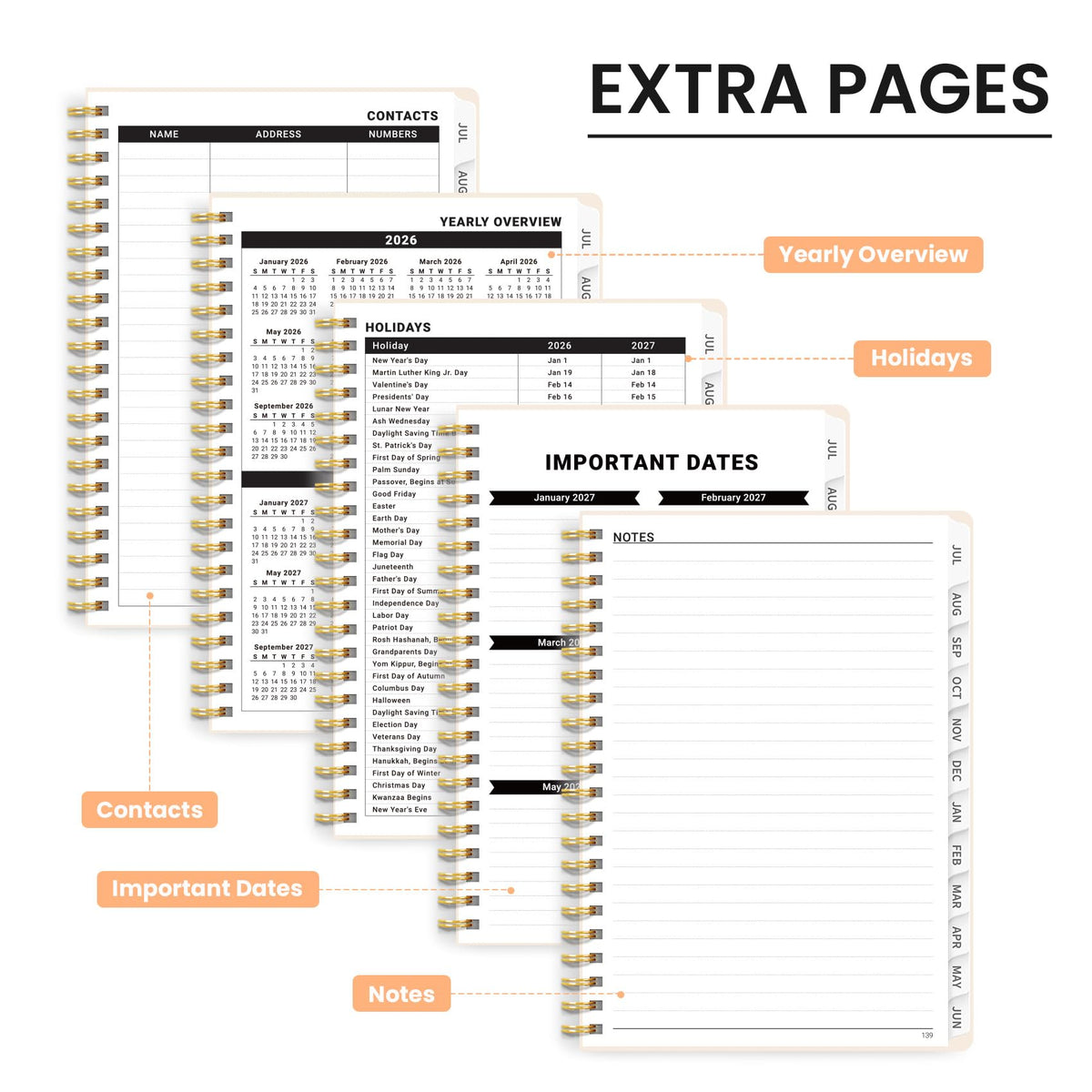 Academic Planner 2026-2027, Monthly and Weekly Calendar Planner, July 2026 - June 2027, Pretty Hardcover Teacher Student Planning Agenda Book with Tabs, Fit for School Office Supplies, 6.3" x 8.5", Sea Shell