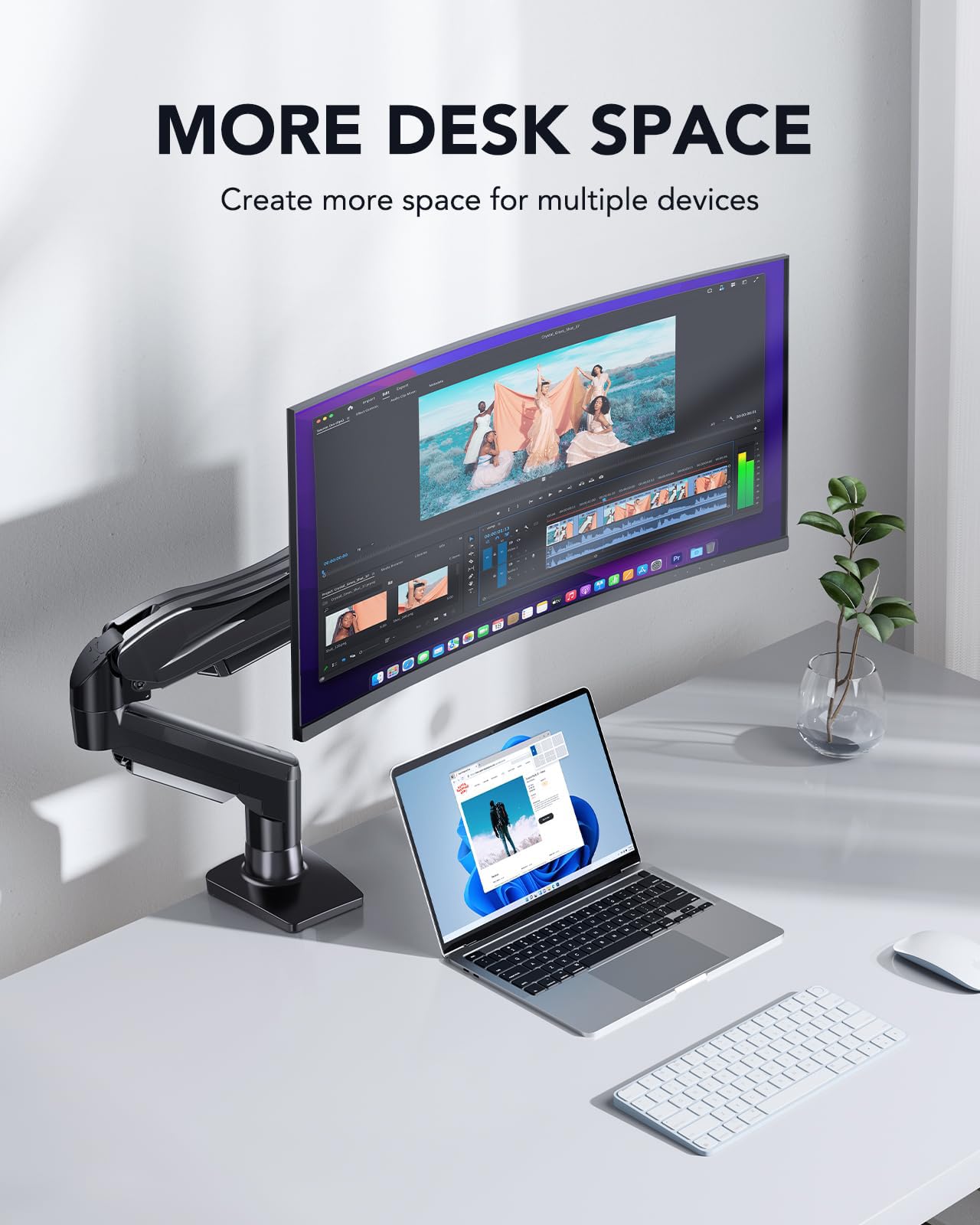 HUANUO FlowLift™ Single Monitor Mount, 13 to 32 Inch Monitor Arm, Adjustable Monitor Stand, Vesa Mount with Clamp and Grommet Base - Fits 4.4 to 19.8lbs LCD Computer Monitors