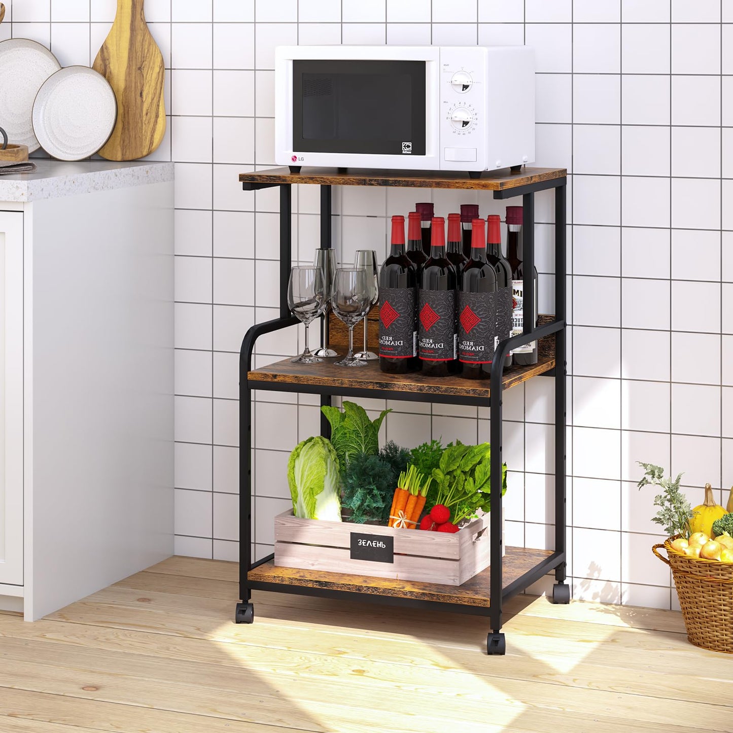 Arbuxzuy Printer Stand with Storage Shelf,3 Tier Printer Cart with Wheels,Mobile Printer Table for Home Office,Stands for Printer Heat Press Scanner Fax,Industrial Style (Brown)