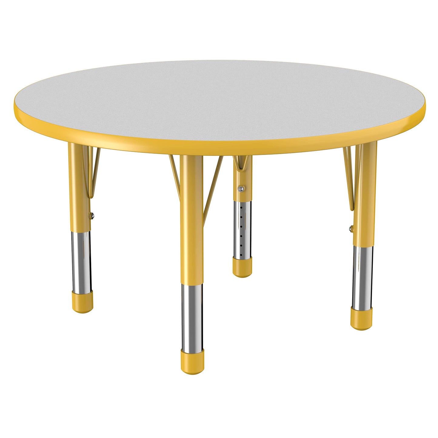 Factory Direct Partners 10041-GYYE Round Activity School and Classroom Kids Table (36"), Toddler Legs, Adjustable Height 15-24" - Gray Top and Yellow Edge